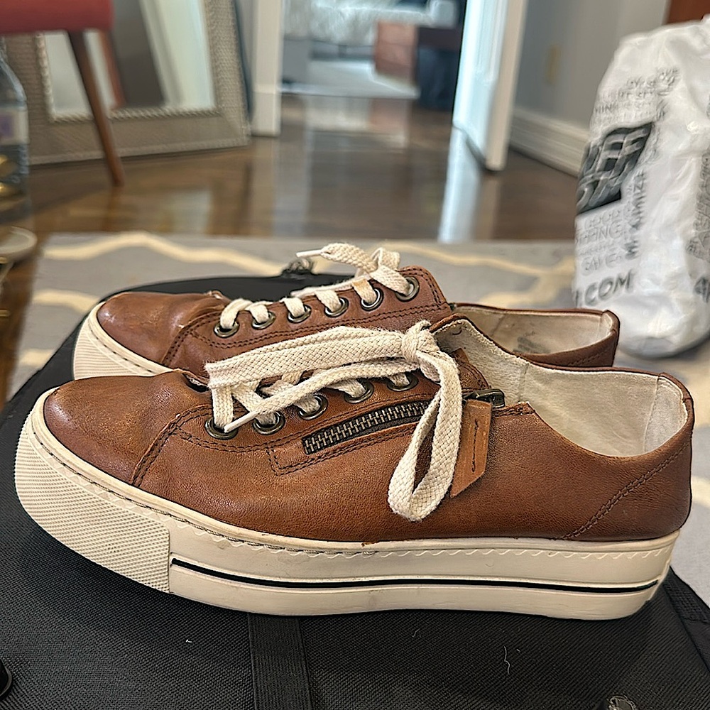 PAUL GREEN SKYLAR COGNAC LEATHER SNEAKERS